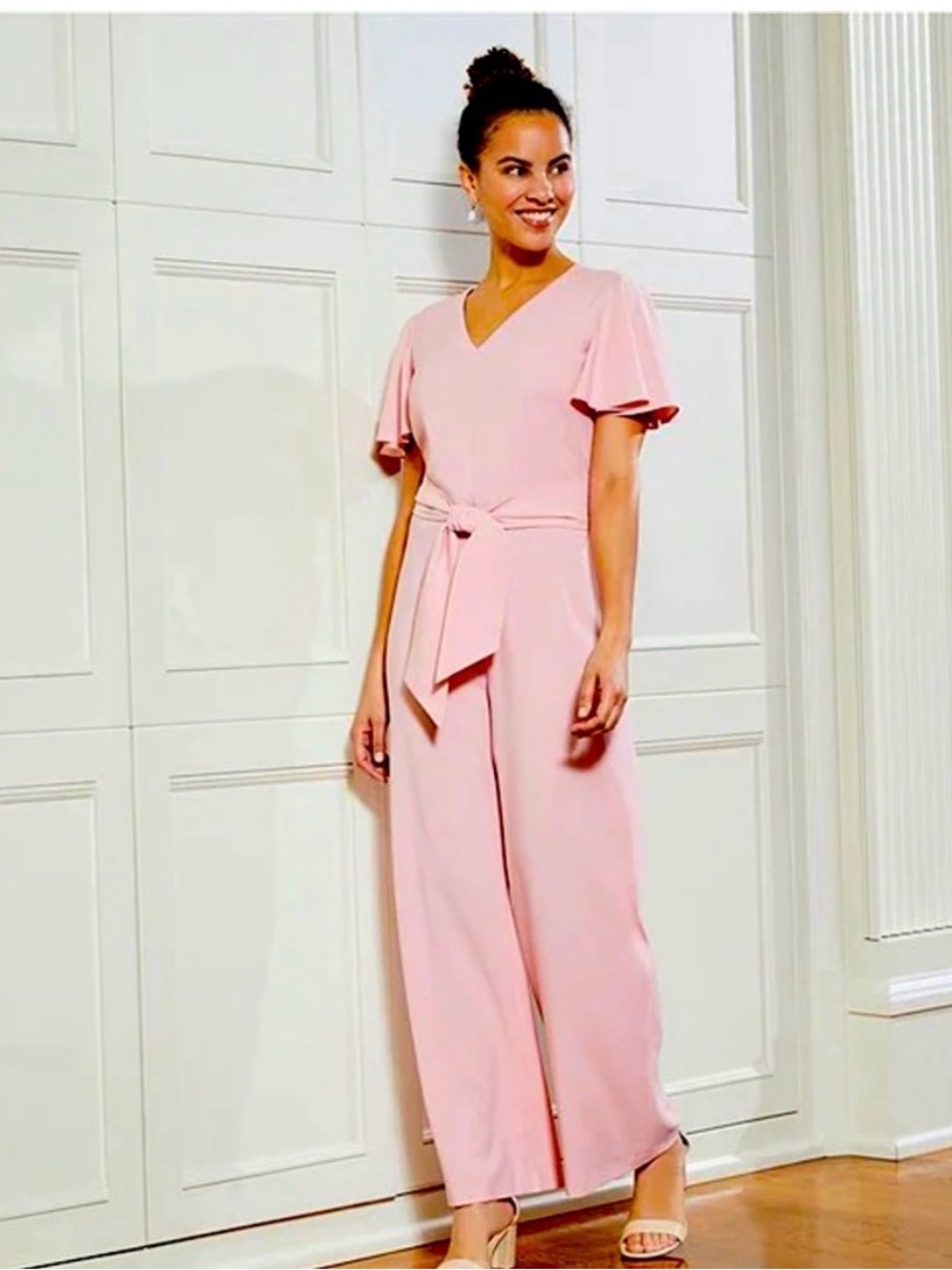Preston & York Blush Pink V-Neck Wide-Leg Jumpsuit with Self Tie